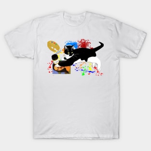 Cute Tuxedo Cat who loves to Paint The Artistic Cat Copyright TeAnne T-Shirt